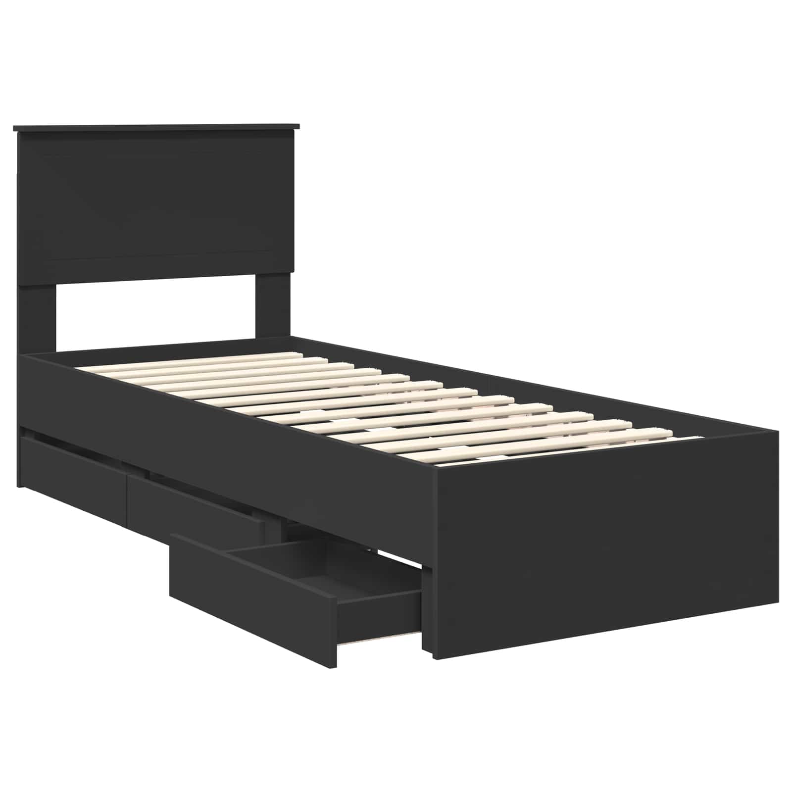 vidaXL Ramka łóżka z szufladą Czarny 75 x 190 cm Drewno inżynieryjne