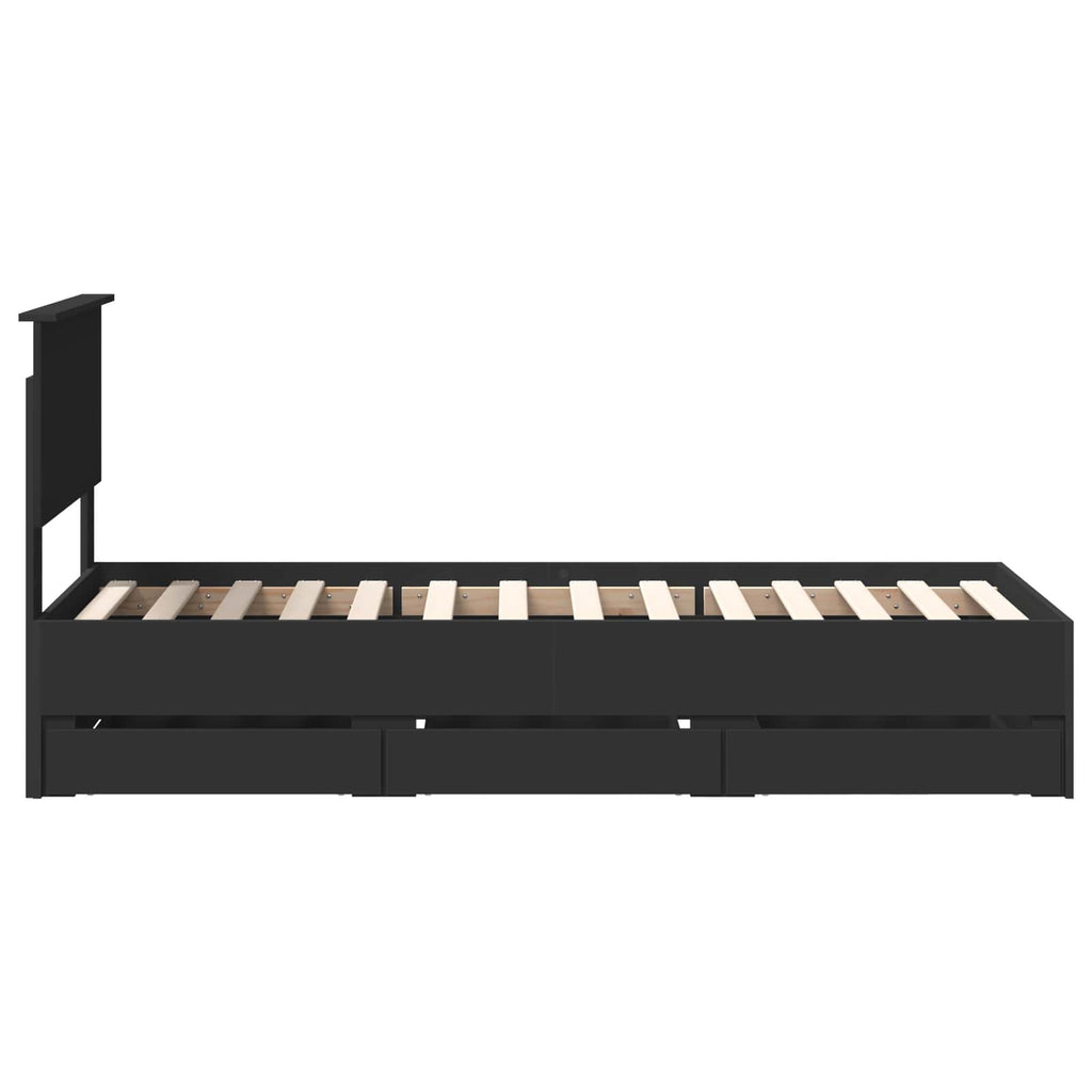 vidaXL Ramka łóżka z szufladą Czarny 75 x 190 cm Drewno inżynieryjne