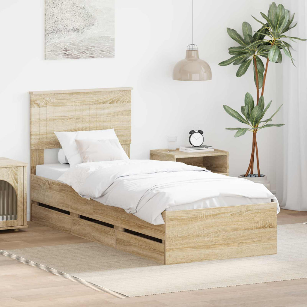 vidaXL Ramka łóżka Dąb Sonoma 75 x 190 cm Drewno inżynieryjne
