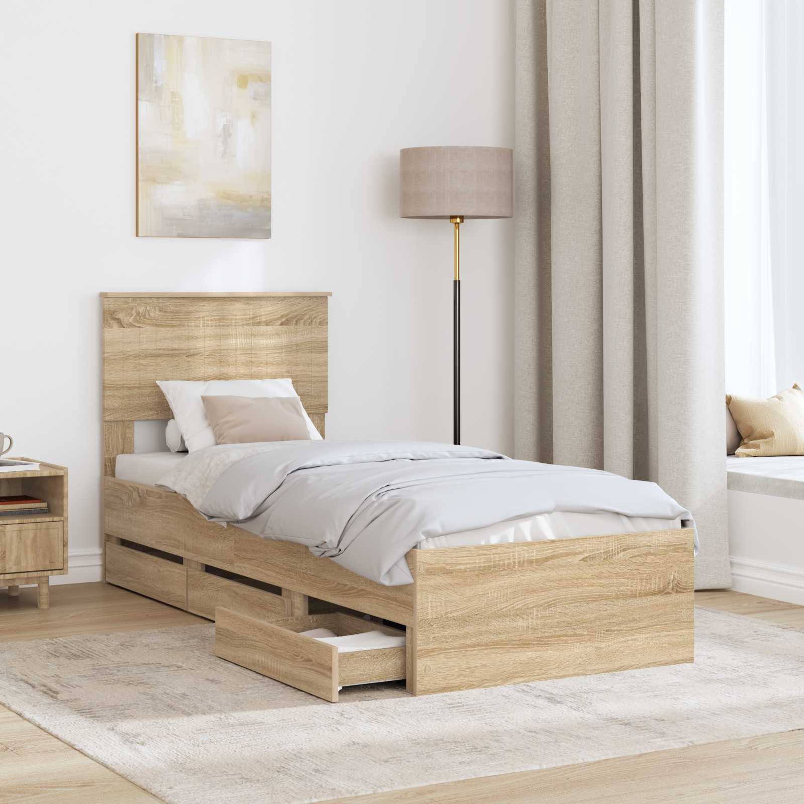 vidaXL Ramka łóżka Dąb Sonoma 75 x 190 cm Drewno inżynieryjne