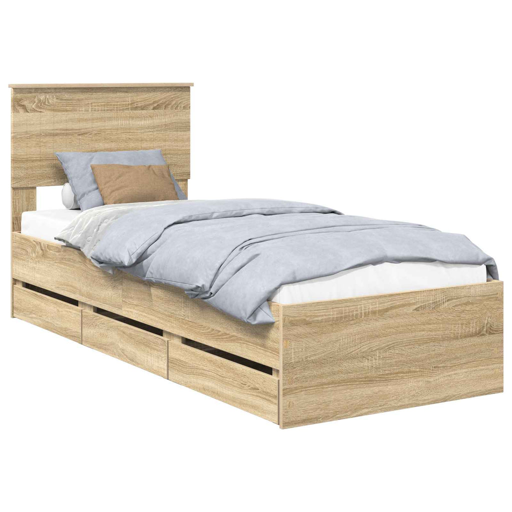 vidaXL Ramka łóżka Dąb Sonoma 75 x 190 cm Drewno inżynieryjne