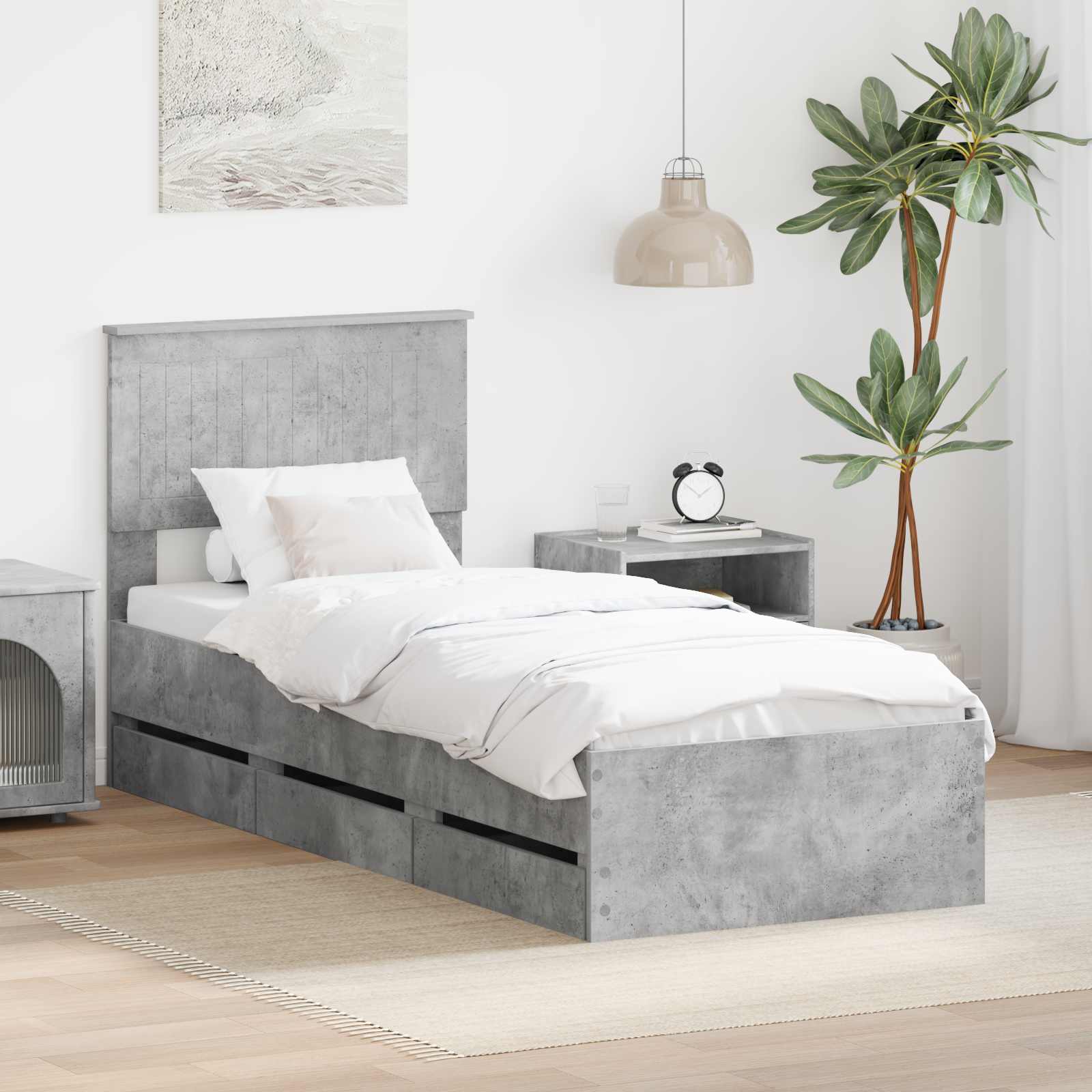 vidaXL Ramka łóżka Betonowy szary 75 x 190 cm Drewno inżynieryjne