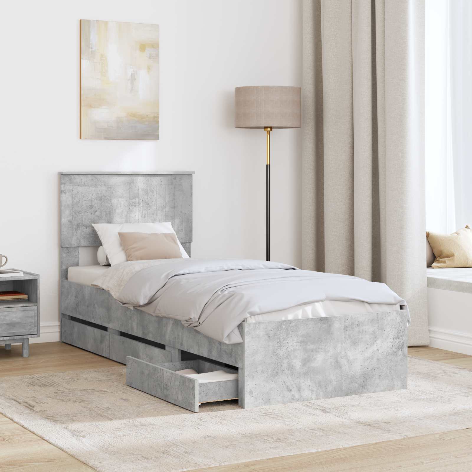 vidaXL Ramka łóżka Betonowy szary 75 x 190 cm Drewno inżynieryjne