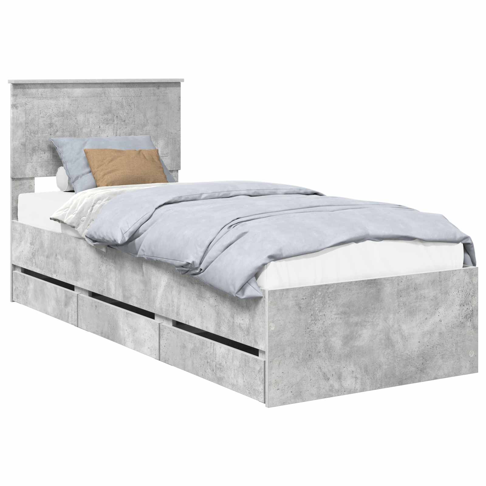 vidaXL Ramka łóżka Betonowy szary 75 x 190 cm Drewno inżynieryjne
