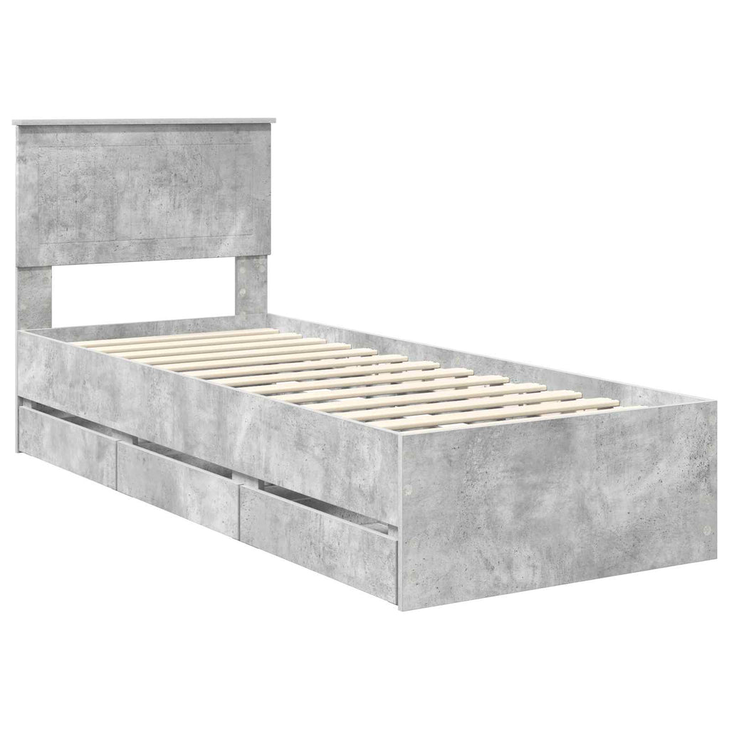 vidaXL Ramka łóżka Betonowy szary 75 x 190 cm Drewno inżynieryjne