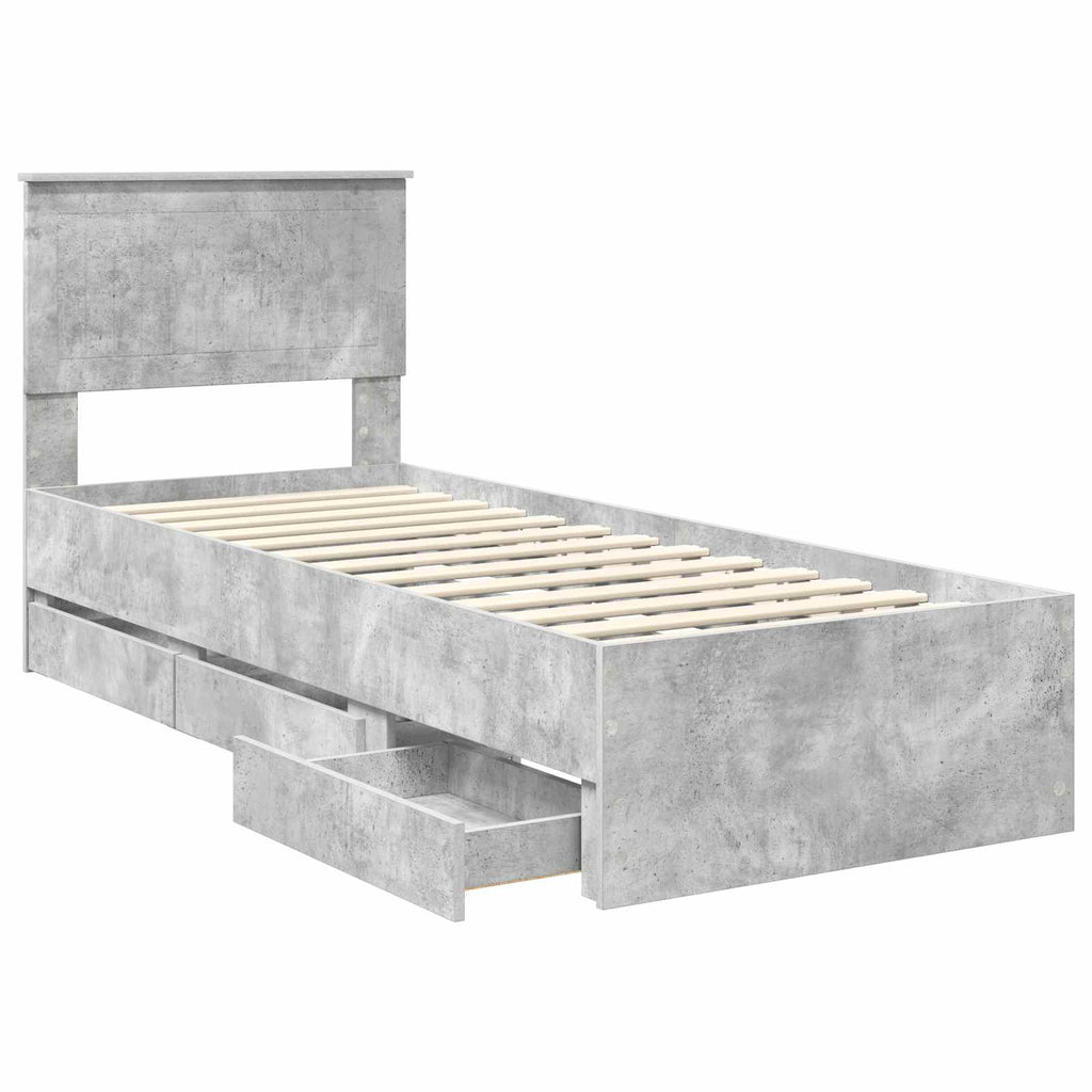 vidaXL Ramka łóżka Betonowy szary 75 x 190 cm Drewno inżynieryjne