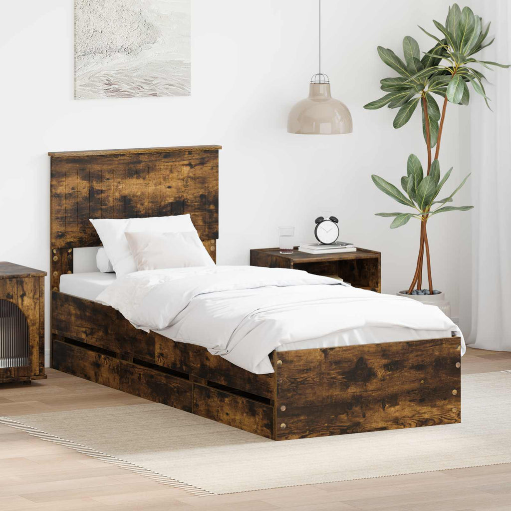 vidaXL Ramka łóżka Dąb wędzony 75 x 190 cm Drewno inżynieryjne