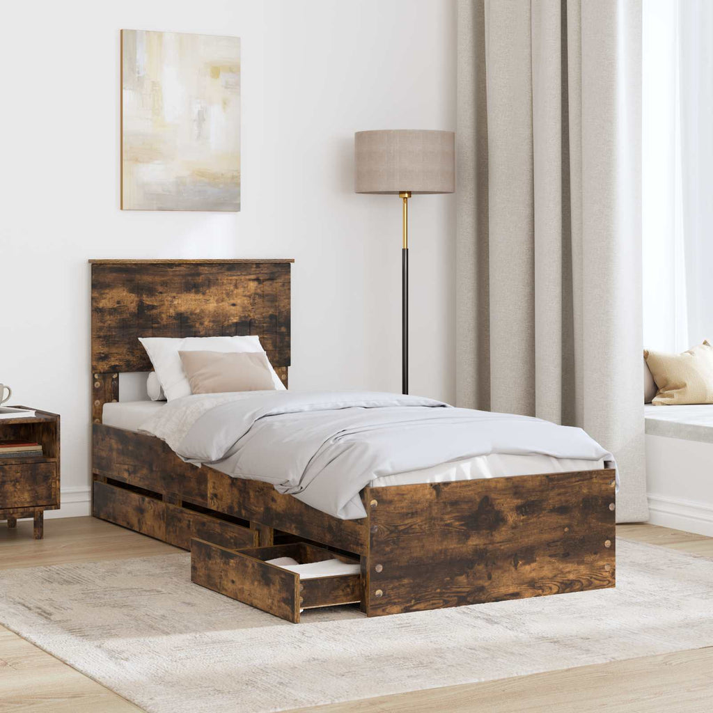 vidaXL Ramka łóżka Dąb wędzony 75 x 190 cm Drewno inżynieryjne