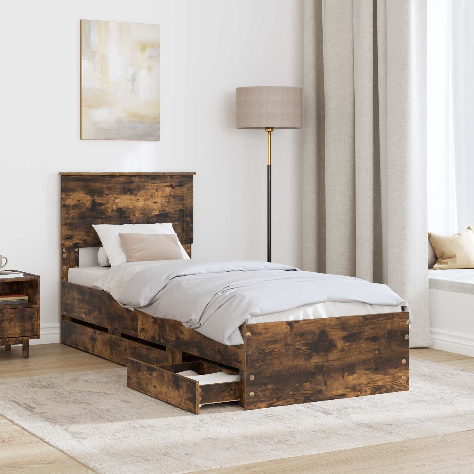 vidaXL Ramka łóżka Dąb wędzony 75 x 190 cm Drewno inżynieryjne