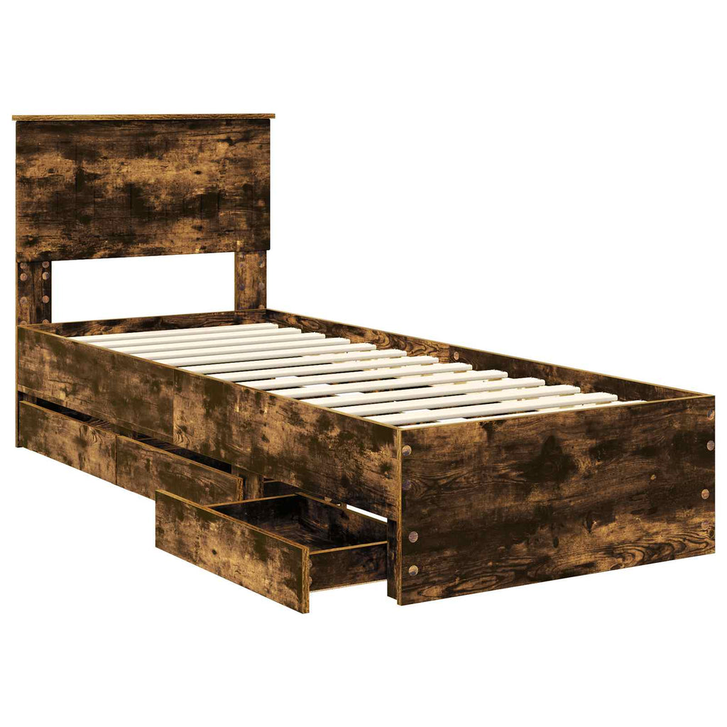 vidaXL Ramka łóżka Dąb wędzony 75 x 190 cm Drewno inżynieryjne