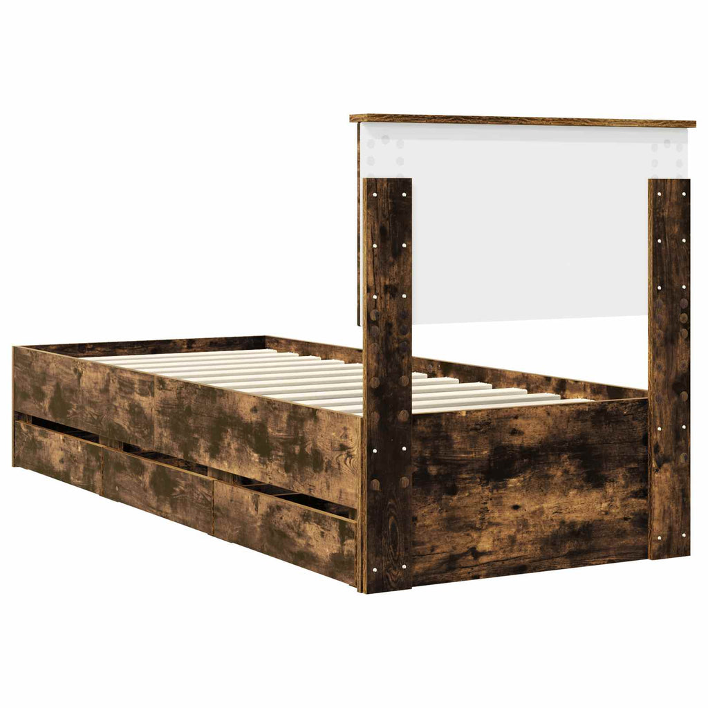 vidaXL Ramka łóżka Dąb wędzony 75 x 190 cm Drewno inżynieryjne