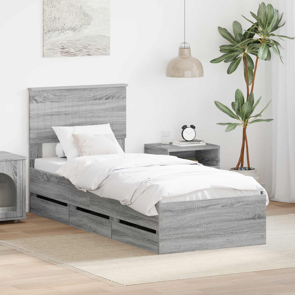 vidaXL Ramka łóżka Szary Sonoma 75 x 190 cm Drewno inżynieryjne