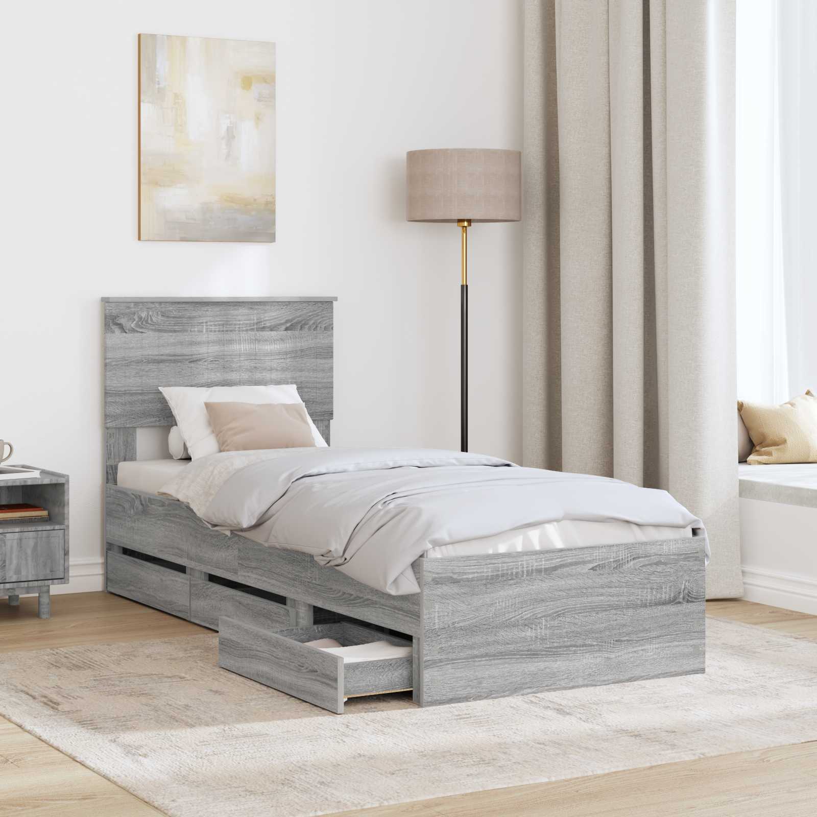 vidaXL Ramka łóżka Szary Sonoma 75 x 190 cm Drewno inżynieryjne