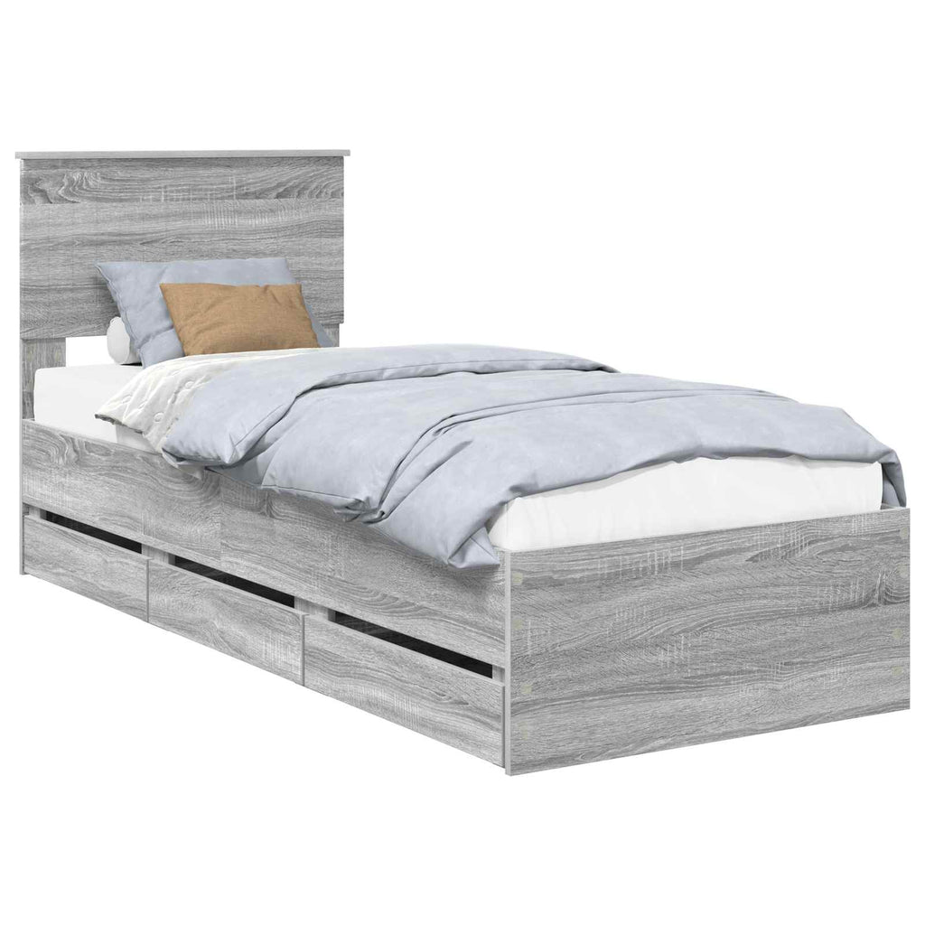 vidaXL Ramka łóżka Szary Sonoma 75 x 190 cm Drewno inżynieryjne