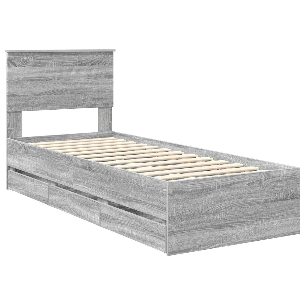 vidaXL Ramka łóżka Szary Sonoma 75 x 190 cm Drewno inżynieryjne
