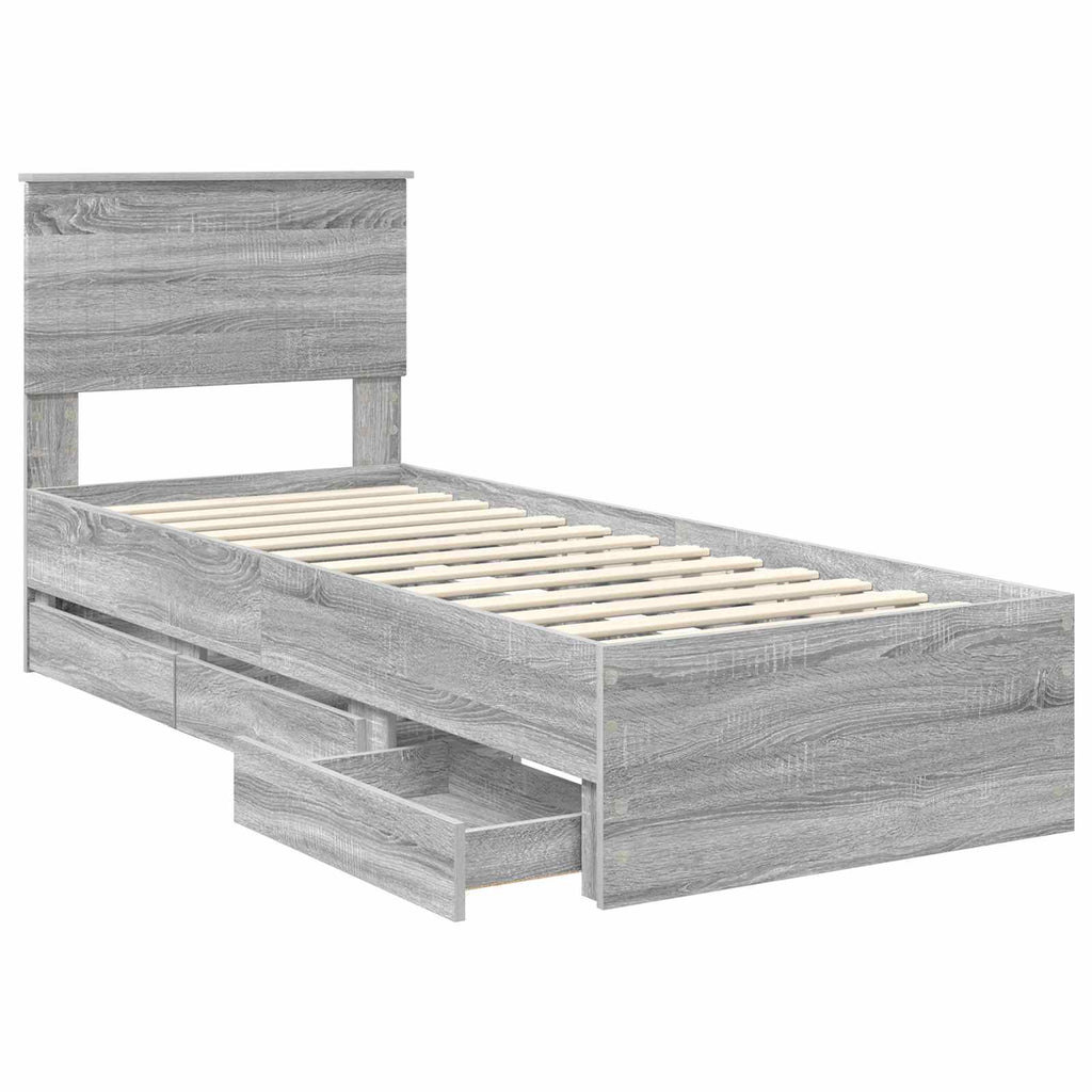 vidaXL Ramka łóżka Szary Sonoma 75 x 190 cm Drewno inżynieryjne