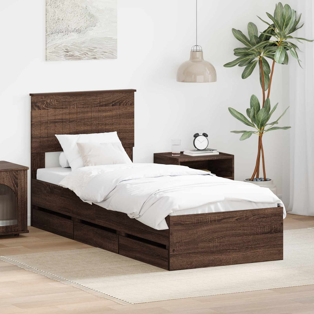 vidaXL Ramka łóżka Brązowy dąb 75 x 190 cm Drewno inżynieryjne