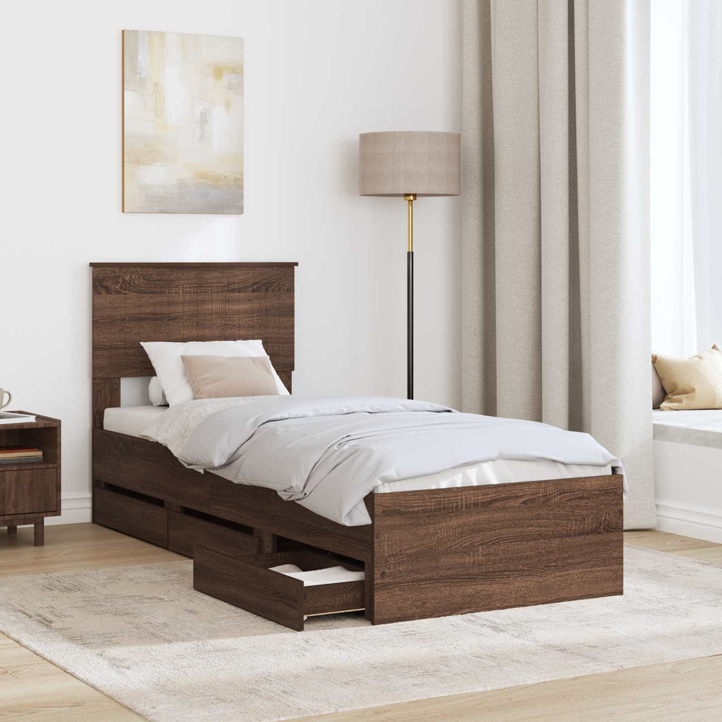 vidaXL Ramka łóżka Brązowy dąb 75 x 190 cm Drewno inżynieryjne