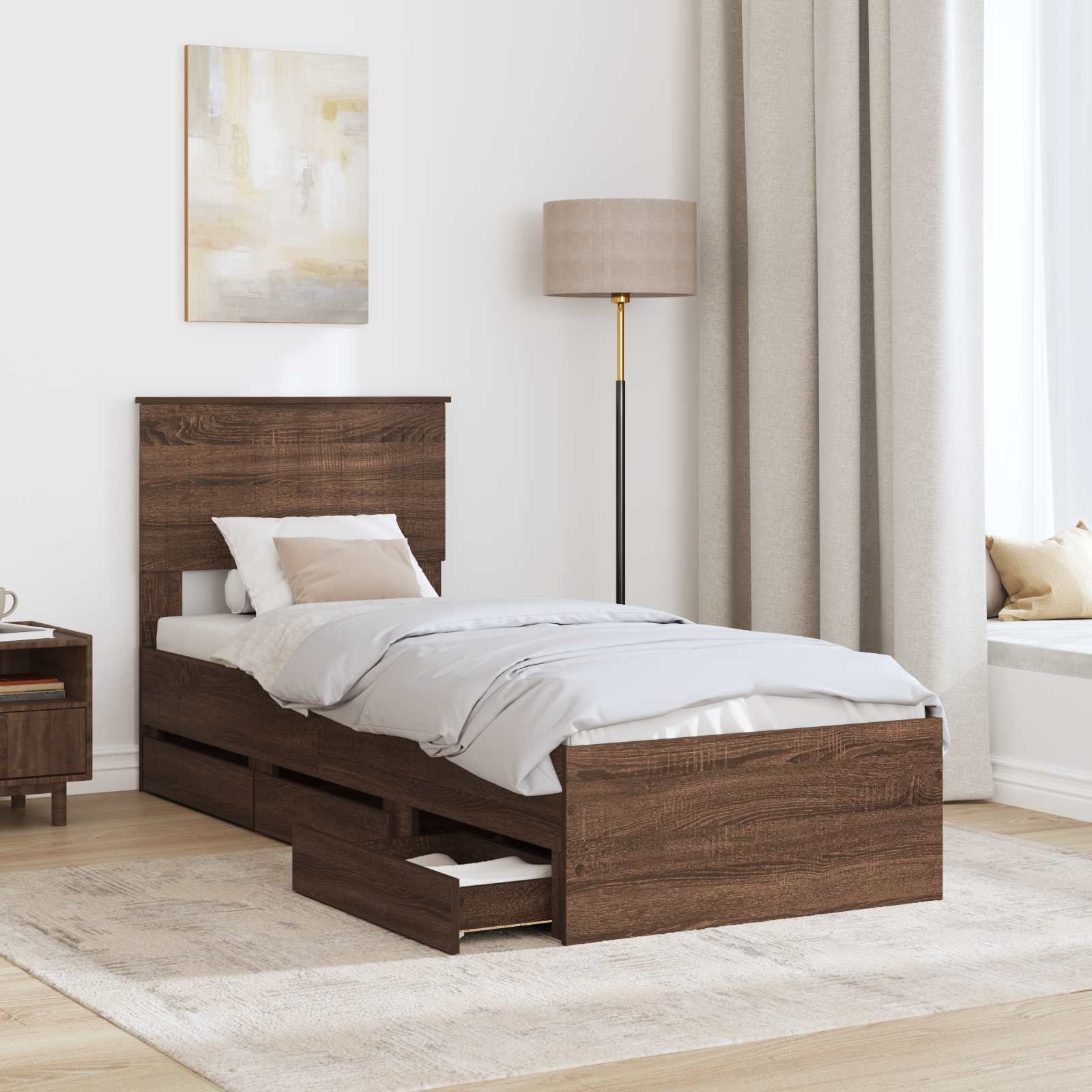 vidaXL Ramka łóżka Brązowy dąb 75 x 190 cm Drewno inżynieryjne