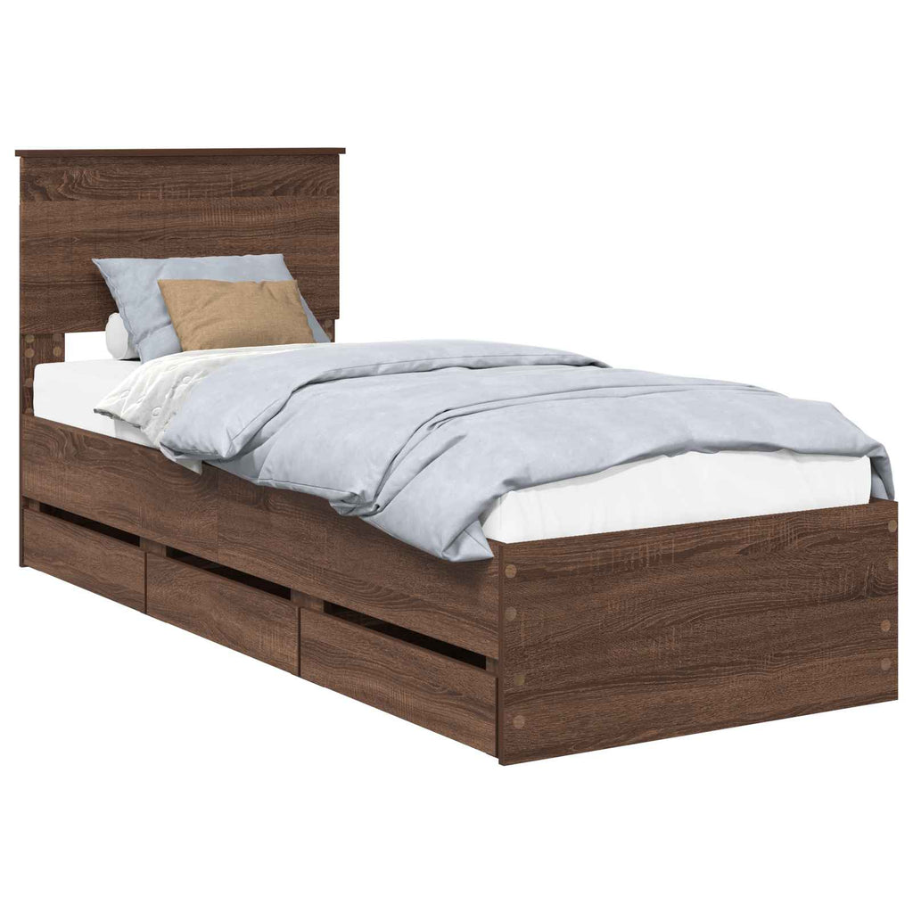 vidaXL Ramka łóżka Brązowy dąb 75 x 190 cm Drewno inżynieryjne