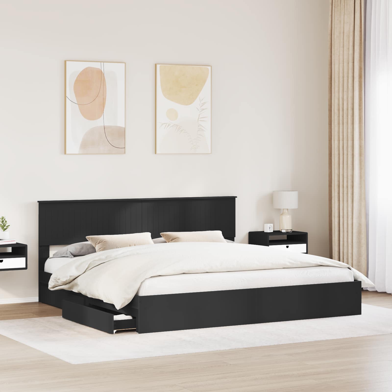 vidaXL Łóżko z miejscem do przechowywania Czarny 200 x 200 cm