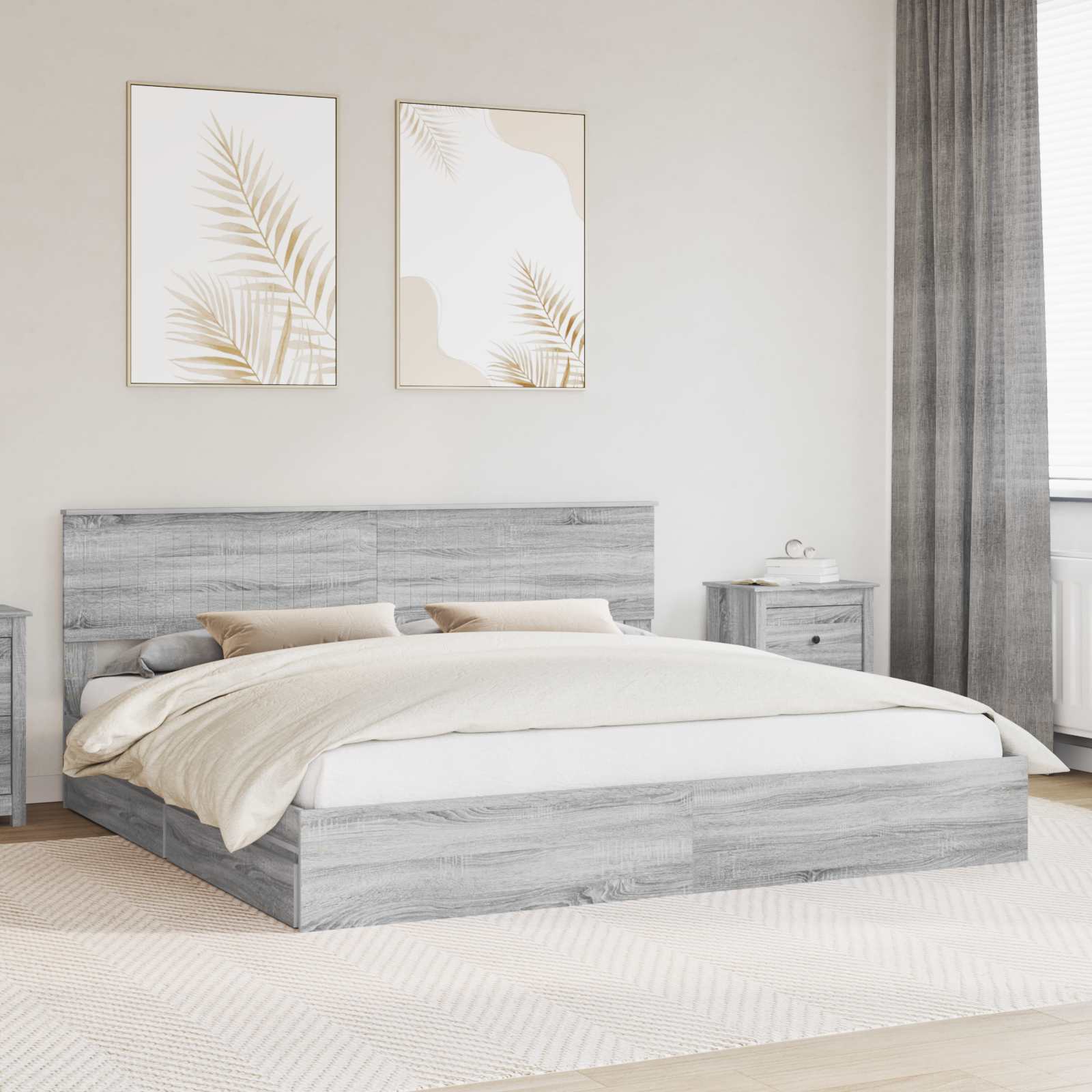 vidaXL Łóżko z miejscem do przechowywania Szary Sonoma 200 x 200 cm