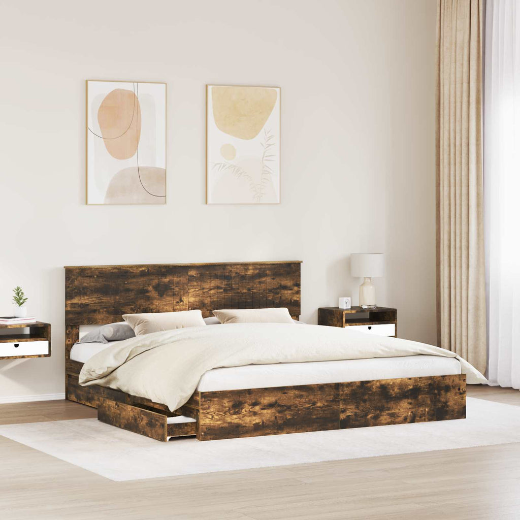 vidaXL Łóżko z miejscem do przechowywania Dąb wędzony 180 x 200 cm