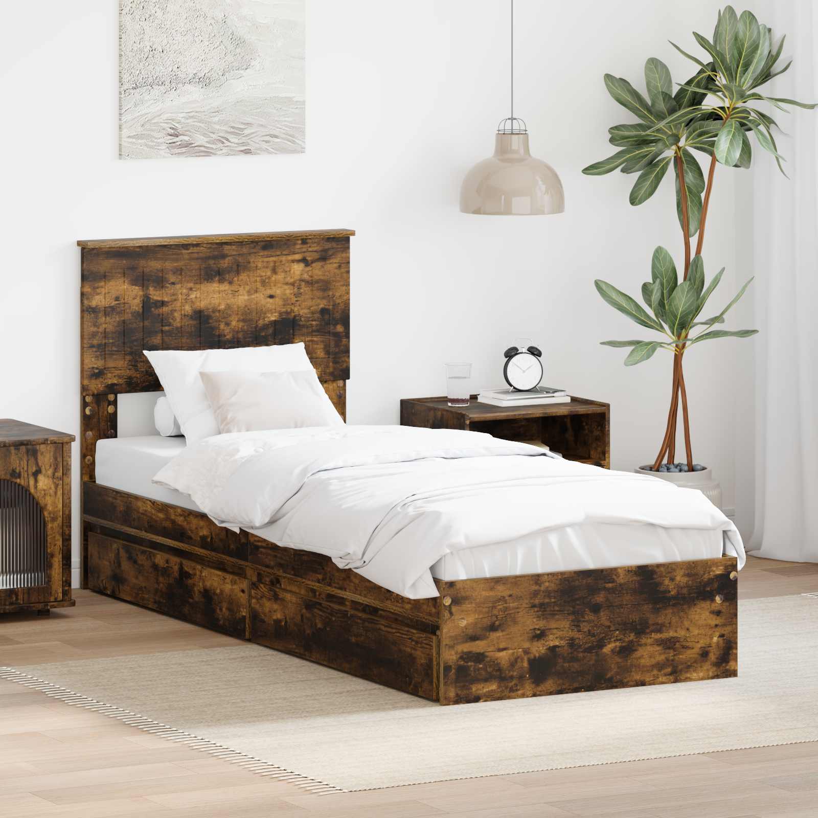 vidaXL Łóżko z miejscem do przechowywania Dąb wędzony 75 x 190 cm