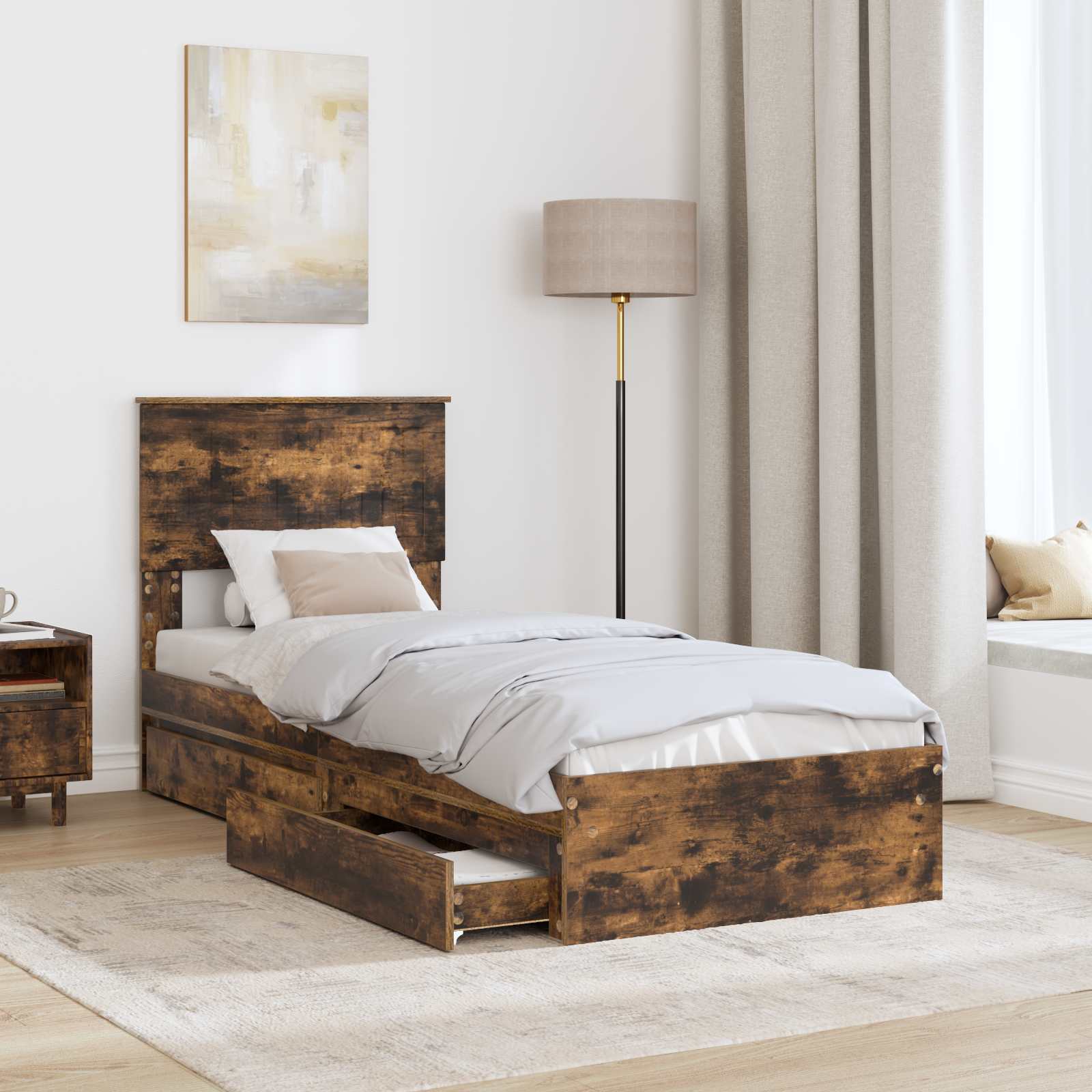 vidaXL Łóżko z miejscem do przechowywania Dąb wędzony 75 x 190 cm