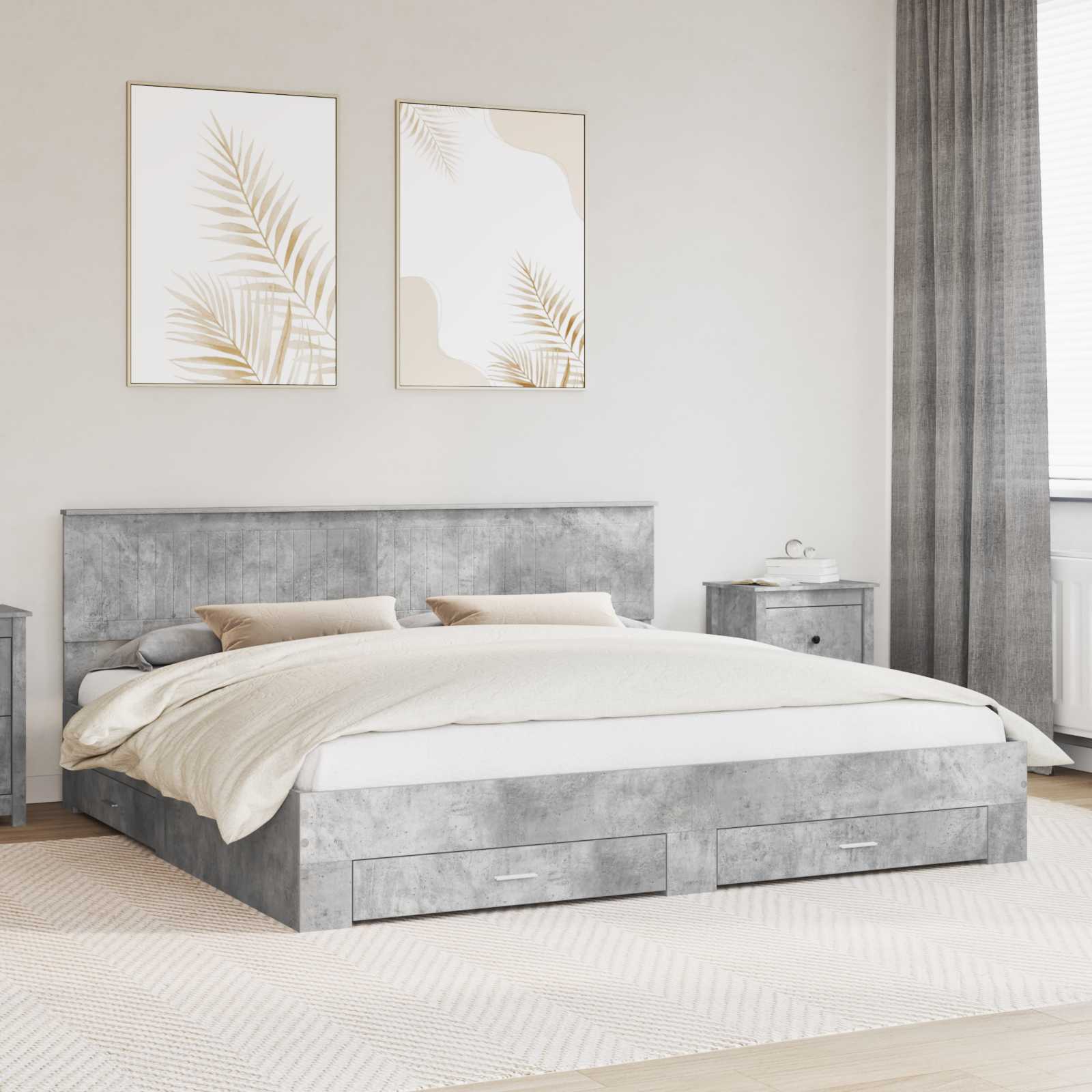 vidaXL Ramka łóżka Betonowy szary 200 x 200 cm Materiał drewnopochodny