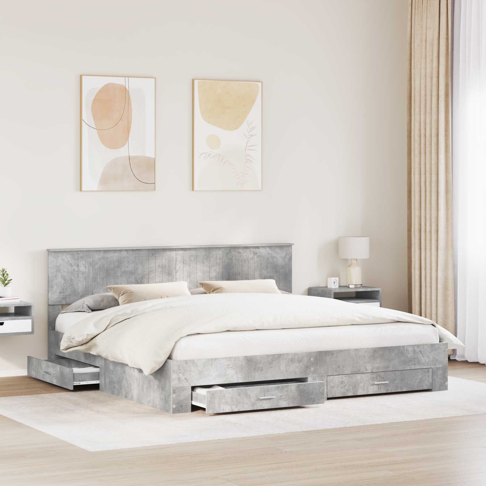 vidaXL Ramka łóżka Betonowy szary 200 x 200 cm Materiał drewnopochodny