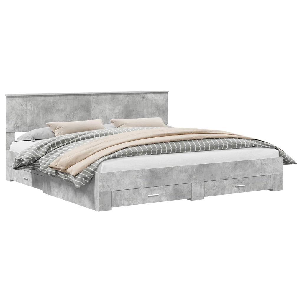vidaXL Ramka łóżka Betonowy szary 200 x 200 cm Materiał drewnopochodny