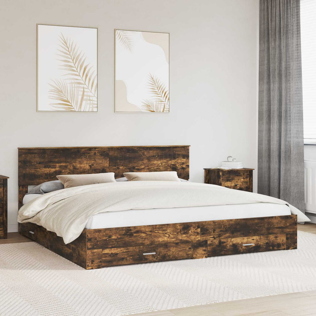 vidaXL Ramka łóżka Dąb wędzony 200 x 200 cm Materiał drewnopochodny