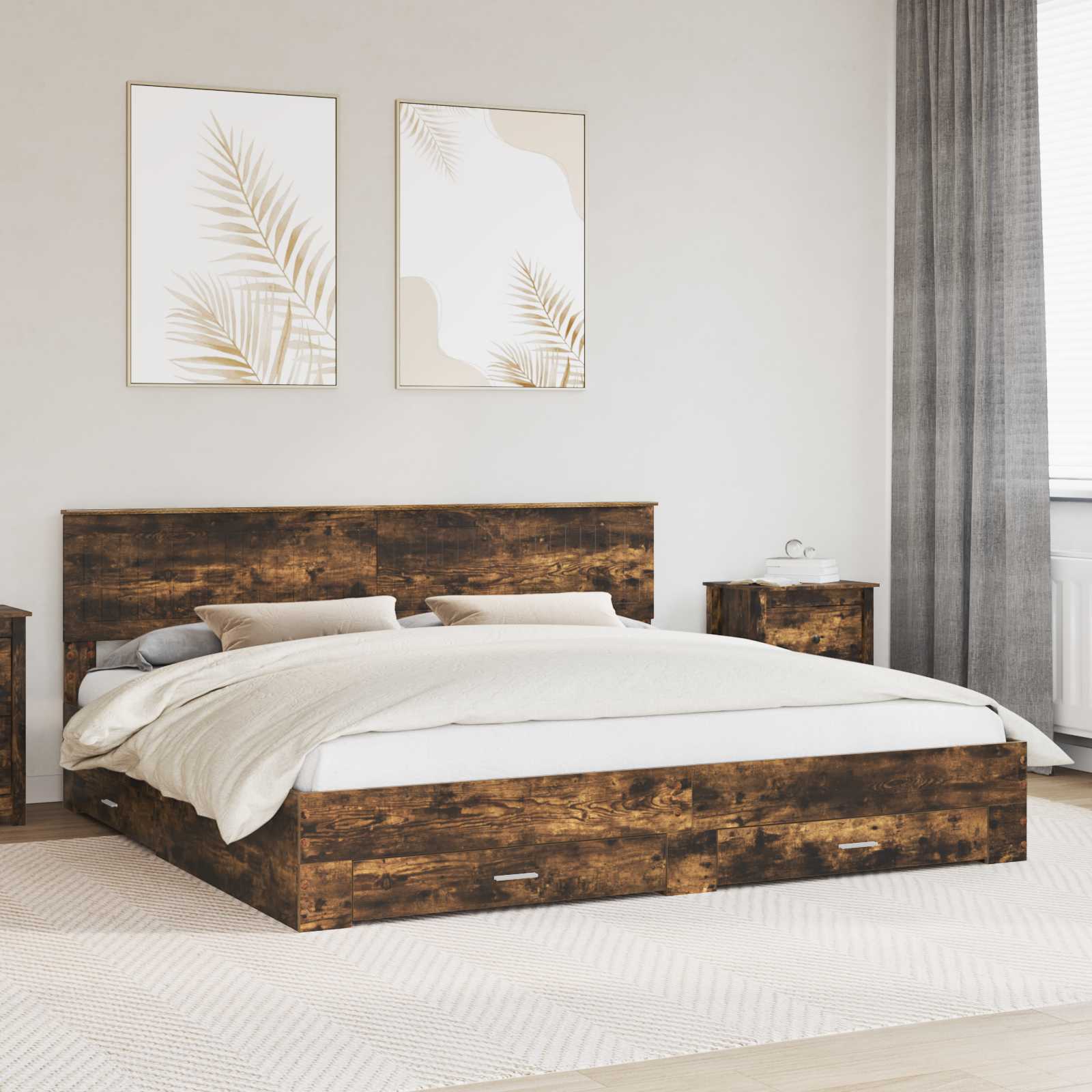vidaXL Ramka łóżka Dąb wędzony 200 x 200 cm Materiał drewnopochodny