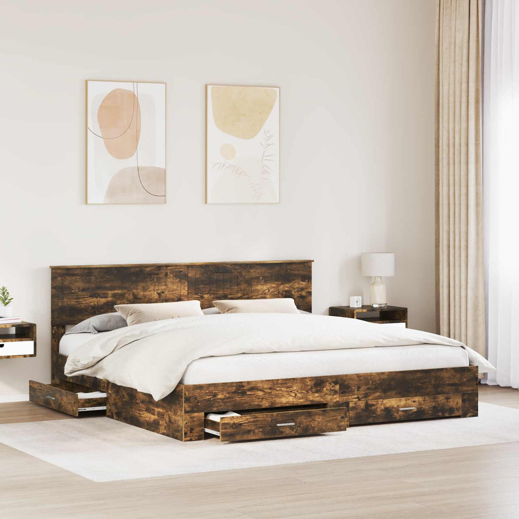 vidaXL Ramka łóżka Dąb wędzony 200 x 200 cm Materiał drewnopochodny