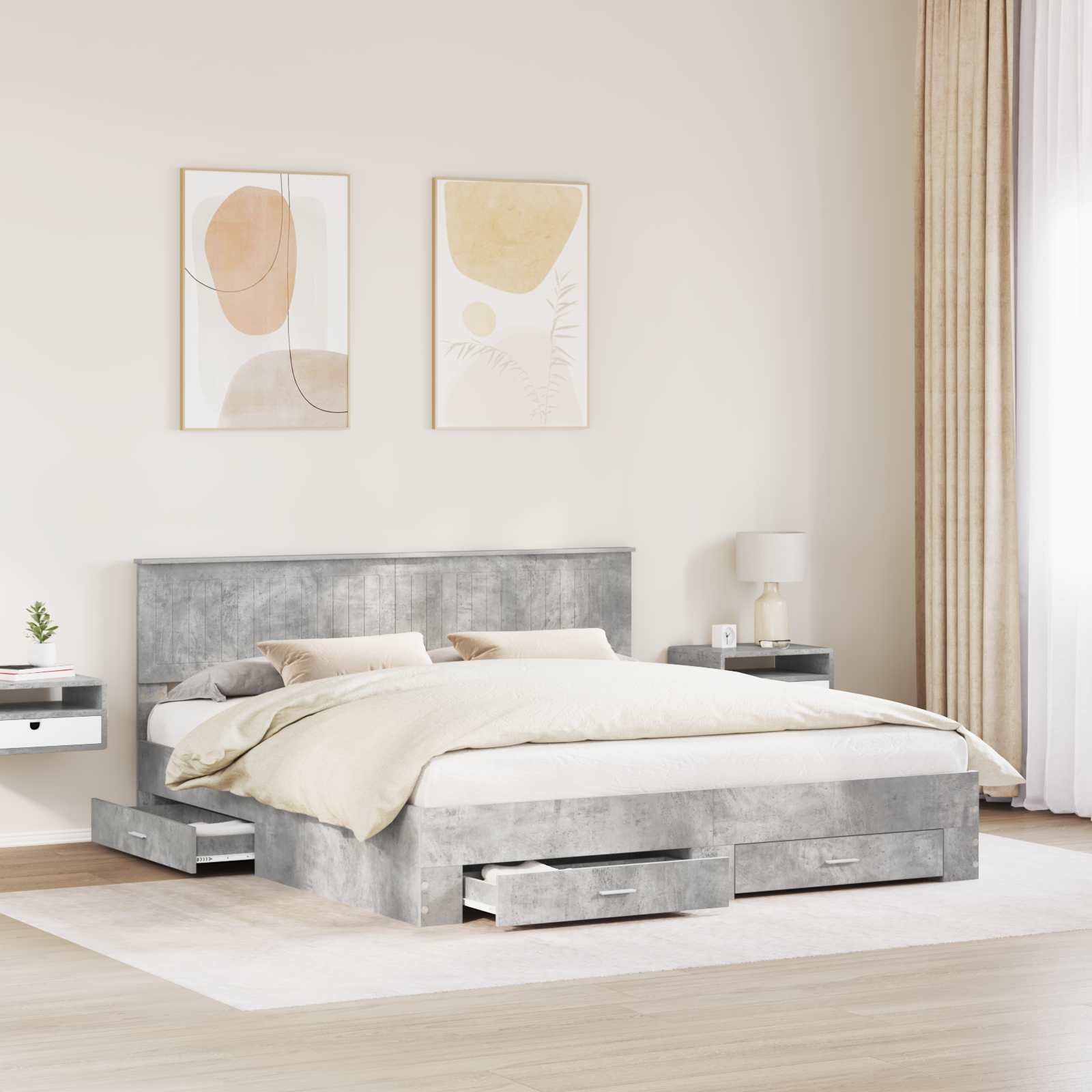vidaXL Ramka łóżka Betonowy szary 180 x 200 cm Materiał drewnopochodny