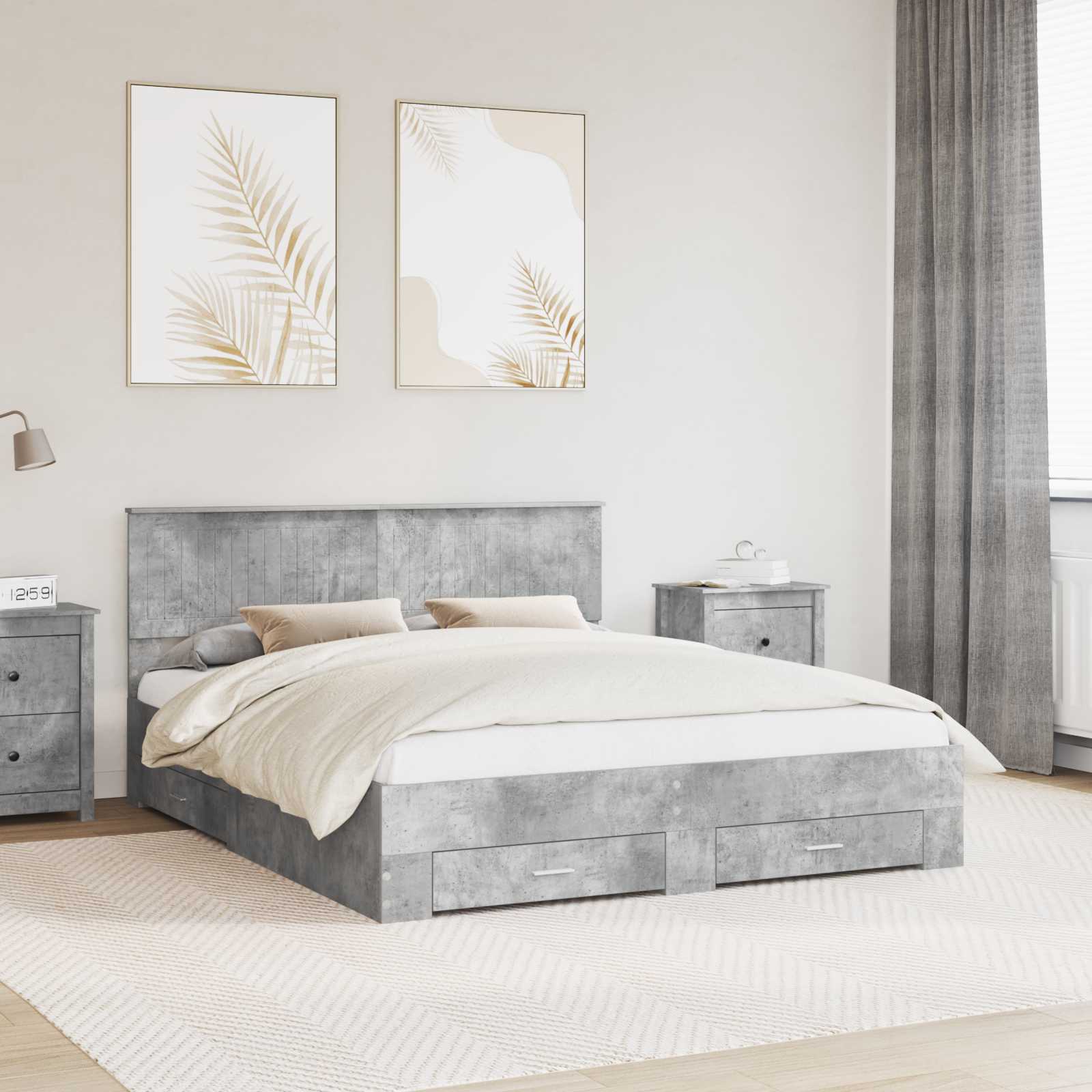 vidaXL Ramka łóżka Betonowy szary 160 x 200 cm Materiał drewnopochodny