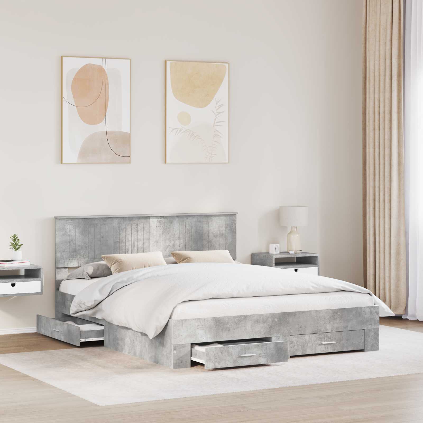 vidaXL Ramka łóżka Betonowy szary 160 x 200 cm Materiał drewnopochodny