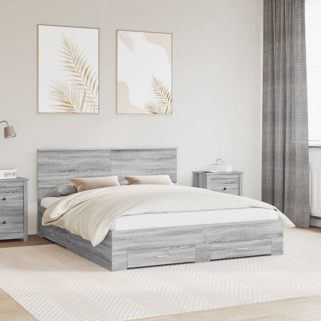 vidaXL Ramka łóżka Szary Sonoma 160 x 200 cm Materiał drewnopochodny