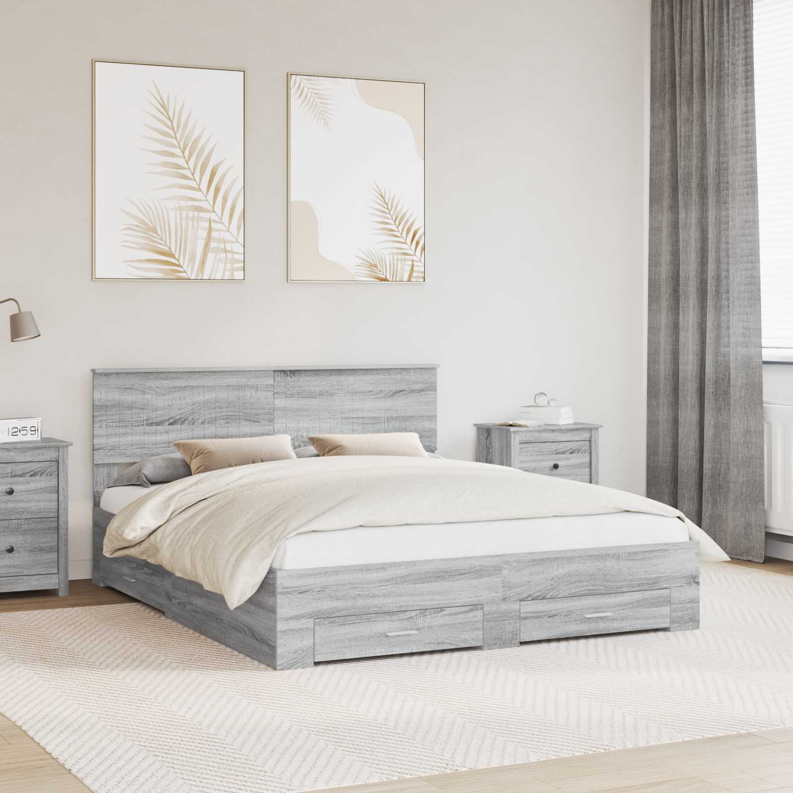 vidaXL Ramka łóżka Szary Sonoma 160 x 200 cm Materiał drewnopochodny