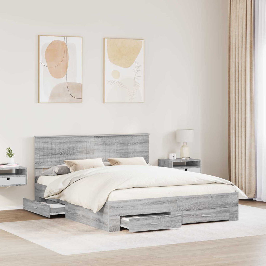 vidaXL Ramka łóżka Szary Sonoma 160 x 200 cm Materiał drewnopochodny