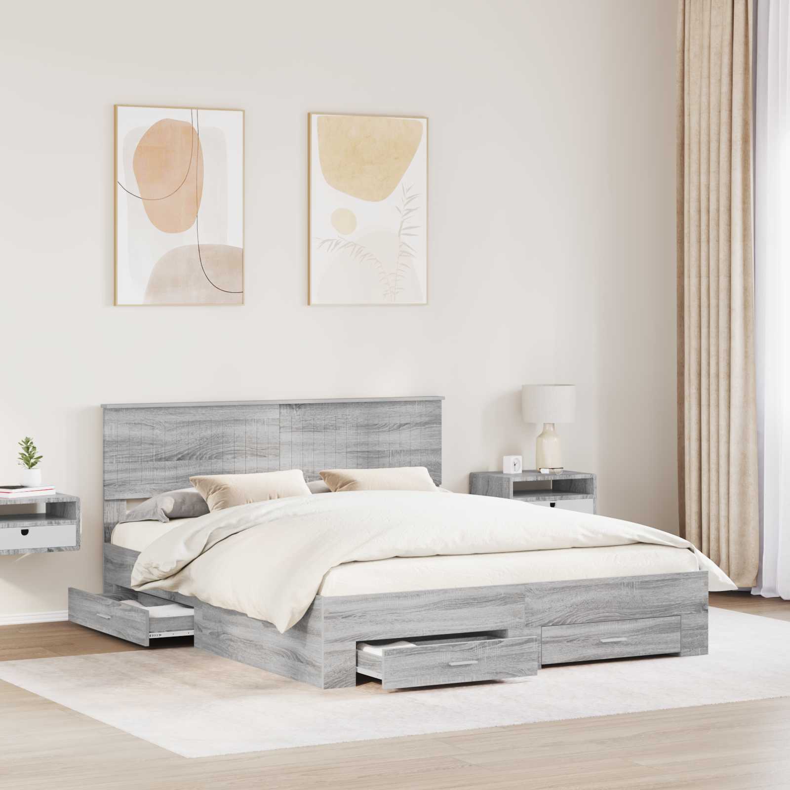 vidaXL Ramka łóżka Szary Sonoma 160 x 200 cm Materiał drewnopochodny