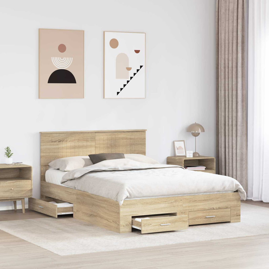 vidaXL Ramka łóżka Dąb Sonoma 140 x 190 cm Materiał drewnopochodny
