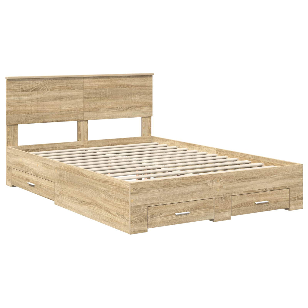 vidaXL Ramka łóżka Dąb Sonoma 140 x 190 cm Materiał drewnopochodny