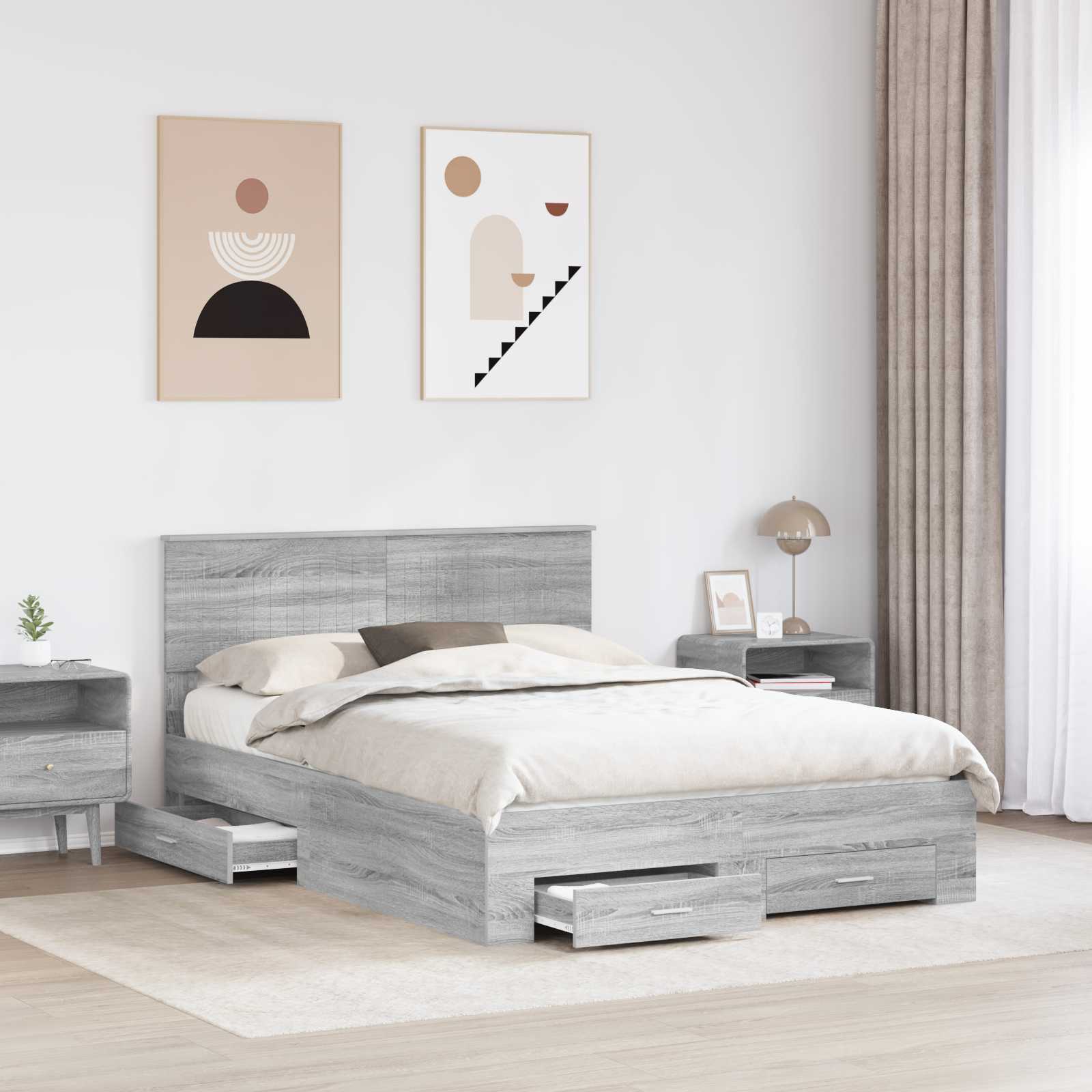 vidaXL Ramka łóżka Szary Sonoma 140 x 190 cm Materiał drewnopochodny