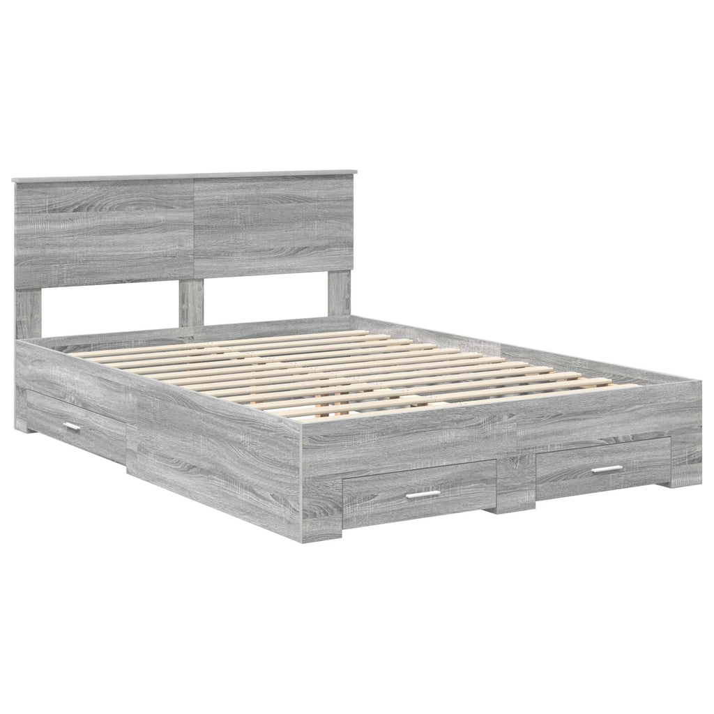 vidaXL Ramka łóżka Szary Sonoma 140 x 190 cm Materiał drewnopochodny