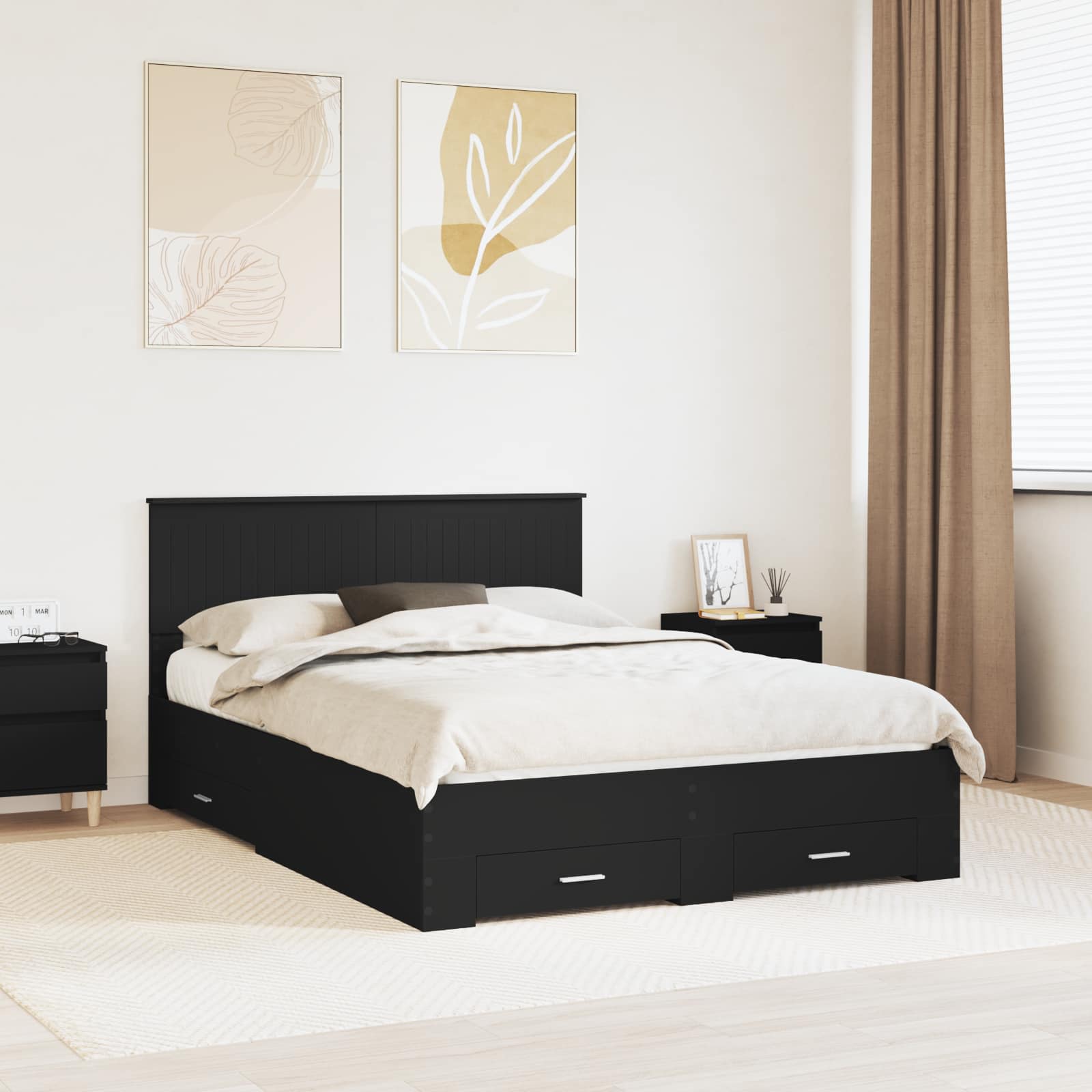 vidaXL Ramka łóżka Czarny 135 x 190 cm Materiał drewnopochodny