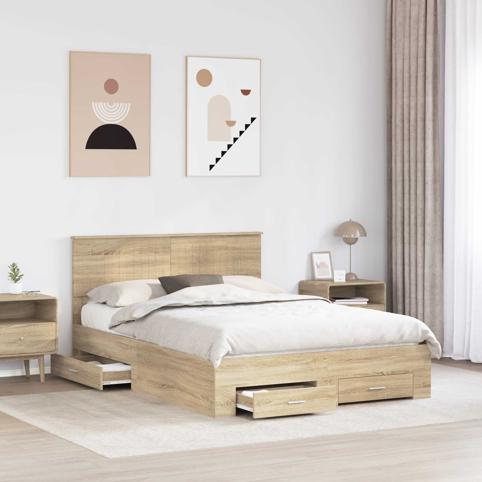vidaXL Ramka łóżka Dąb Sonoma 135 x 190 cm Materiał drewnopochodny