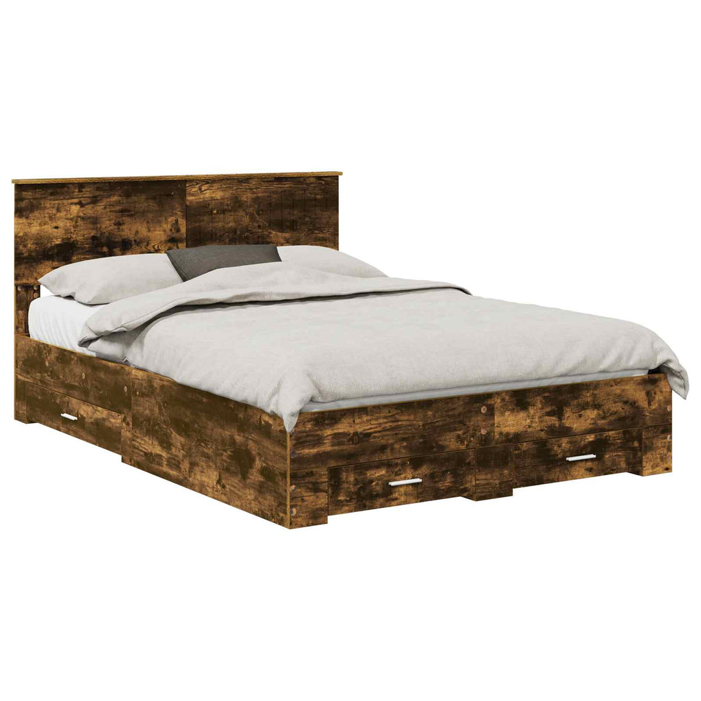 vidaXL Ramka łóżka Dąb wędzony 135 x 190 cm Materiał drewnopochodny