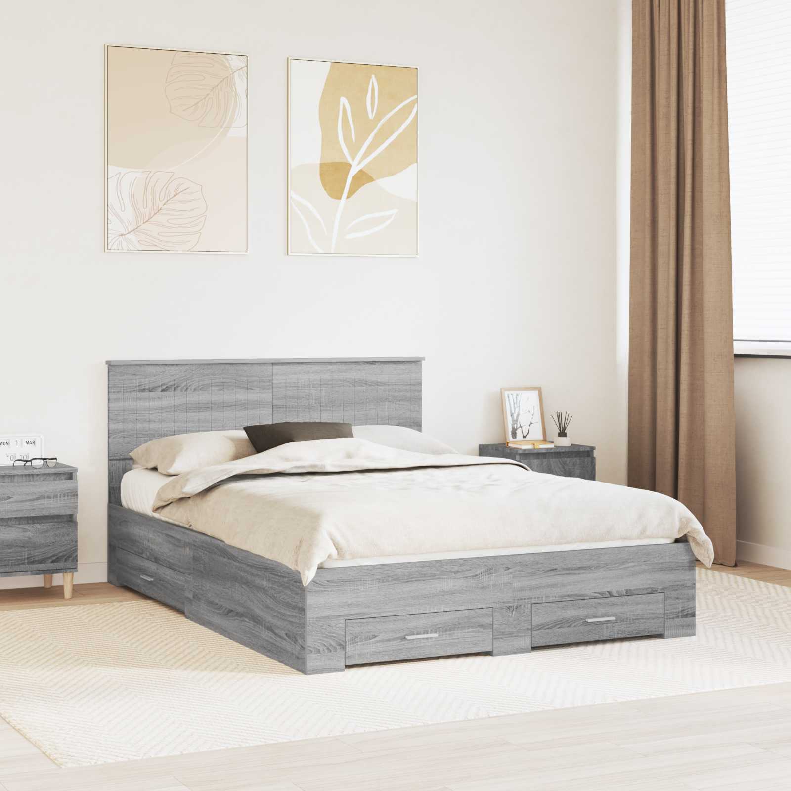 vidaXL Ramka łóżka Szary Sonoma 135 x 190 cm Materiał drewnopochodny